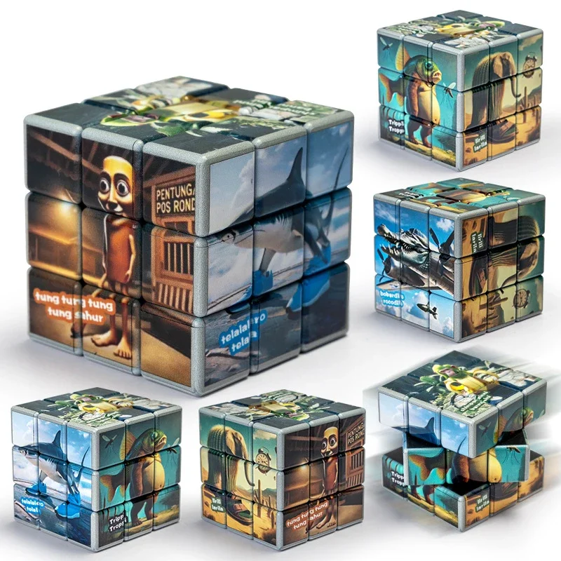 Cérebro italiano crianças dos desenhos animados cubos mágicos tung tung tung sahur clássico quebra-cabeças brinquedo engraçado meme crianças presente de aniversário brinquedos 2025