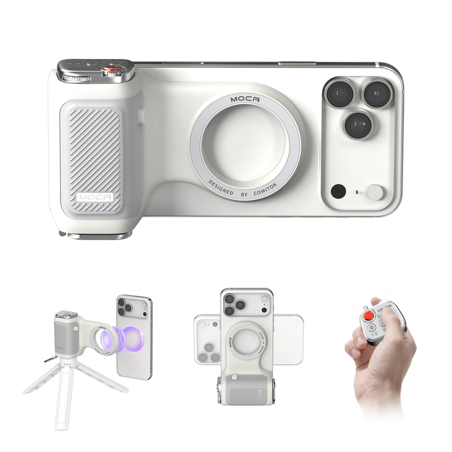 Soporte Magnético COMITOK MOCA para Cámara de iPhone con Control Remoto Extraíble y Llavero Integrado para Control de Cámara Nativa