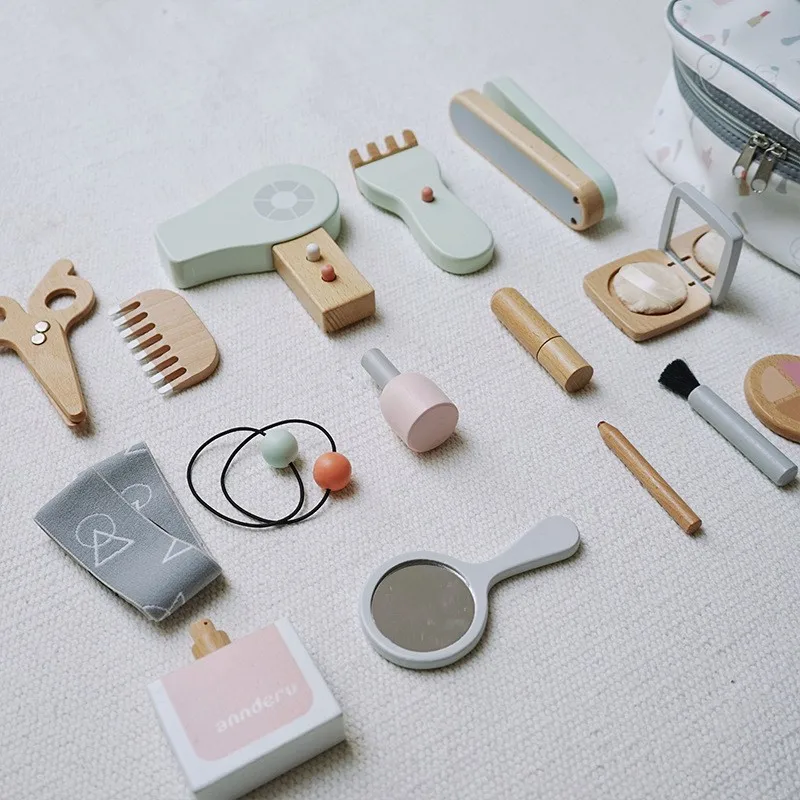 Houten rollenspel Kapper-upset voor peuters Draagbare simulatiespeelgoedtas ex Rolplang Fantasiespelspeelgoed