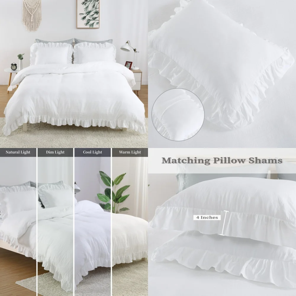 

Duvet CoverRuffled Quilt Cover Set 2 Piece 100 Polyester Duvet Cover with Pillowcase White Bedding Set Luxury Soft Comfortable