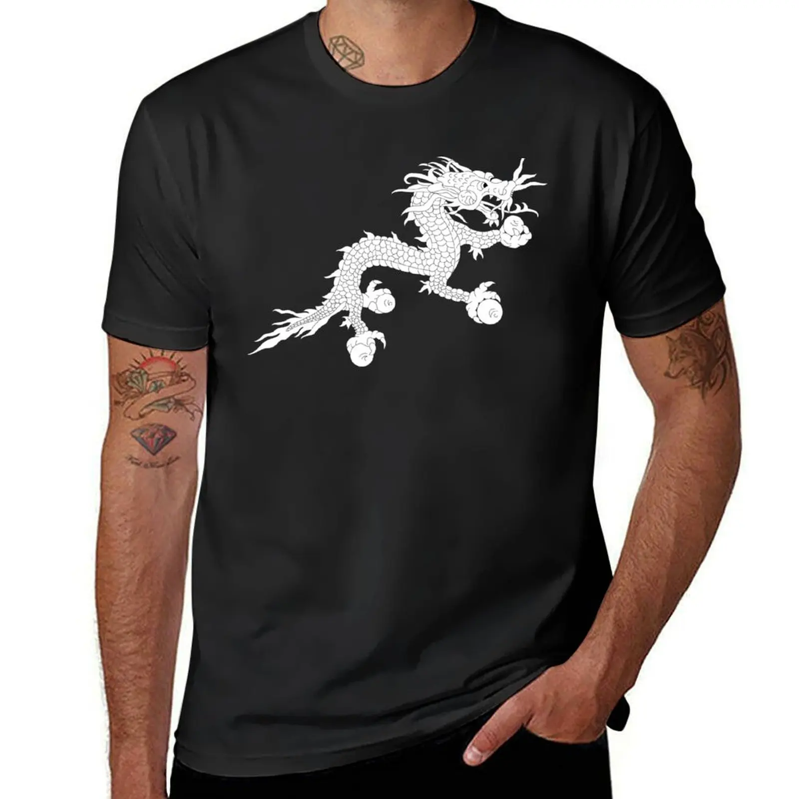 Bhutanese flag Patriotic Bhutan Flag White Dragon T-Shirt vintage summer top vintage clothes hippie clothes Men's cotton t-shirt