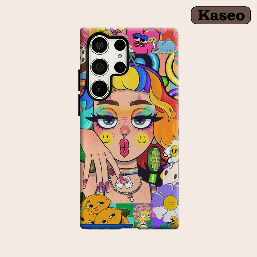 Kaseo Phone Case for Samsung Galaxy S26 S25 Ultra S24 S23 Ultra Plus Shockproof Double Layer Pop Art Collage Girl Cover
