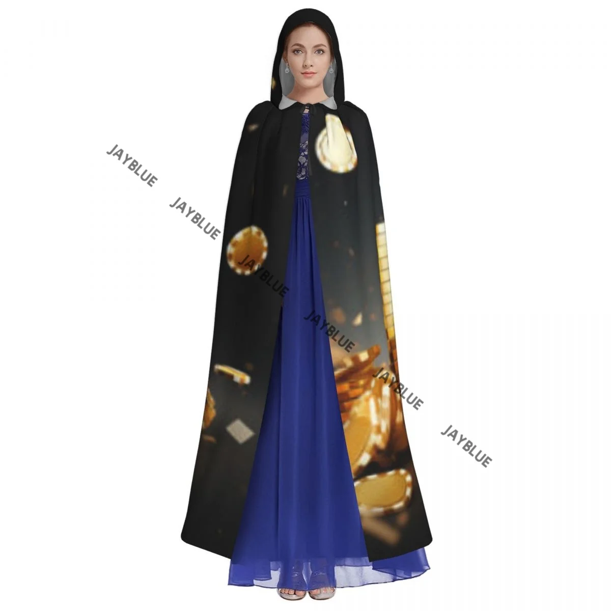 Poker Chips On Gaming Table Hooded Cloak Polyester Unisex Witch Cape Costume Accessory