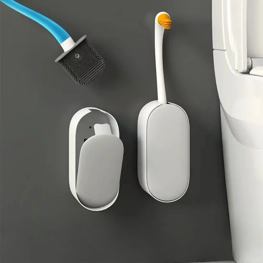 Creatieve eend toiletborstel Wandgemonteerd pak Lange steel Hoek Huishoudelijke schoonmaak Toilet Artefact Toilet Siliconenborstel