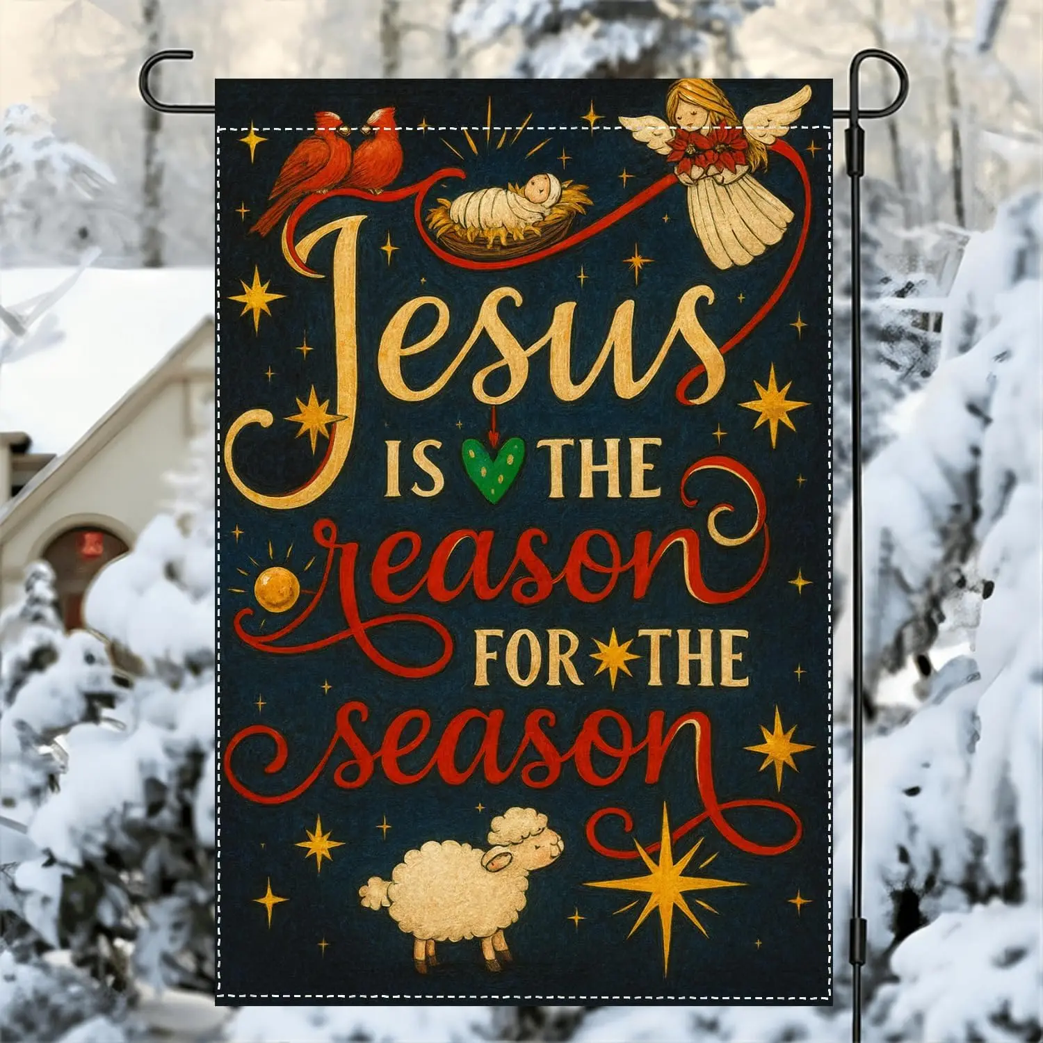Jesus Is The Reason for the Season Garden Flag 12x18 Inch Double Sided Religious Yard Banner Angel Lamb Christian Outdoor De PPM