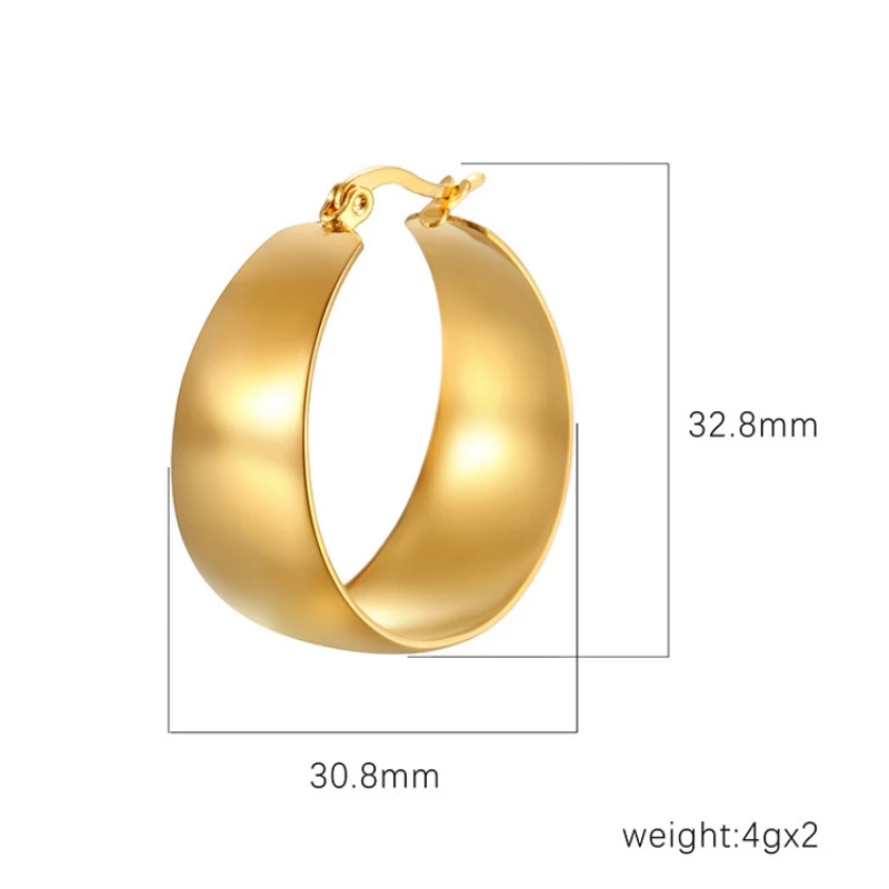 1 Pair Stainless Steel Round Circle Glossy Chunky Hoop Earrings Set for Women Gold Plated Geometric Lightweight Ear Cuff Jewelry