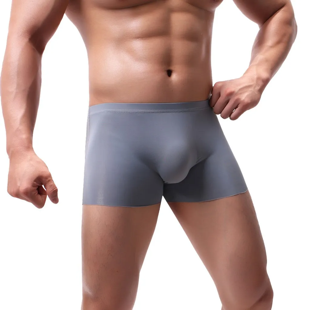 Men\'s Boxer Panties Ice Silk Breathable Underpants Seamless Traceless Underwear Low Wasit Solid Ultra-Thin Boxershorts Boxers