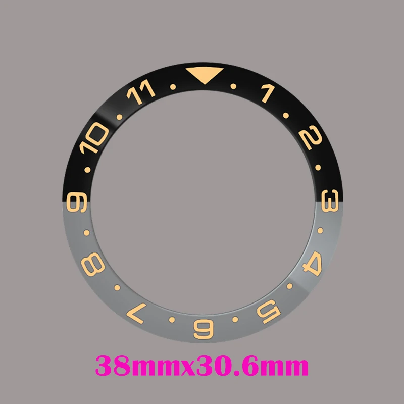 38mm 1-12 GMT Curved Ceramic Bezel Insert Fit For SUB GMT SKX007 Case NH35 NH36 Watch Case 38x30.6mm Bezel Insert Ring Parts