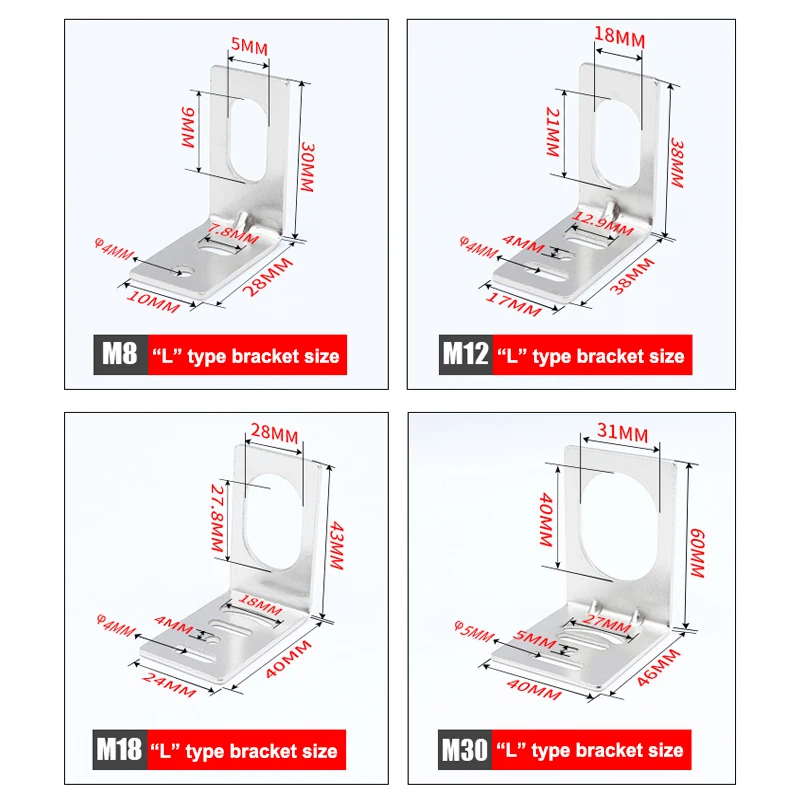 M8M12M18M30  1 shaped L-shaped Mounting Fixed Base Bracket For Proximity Switch Photoelectric Switch Sensor