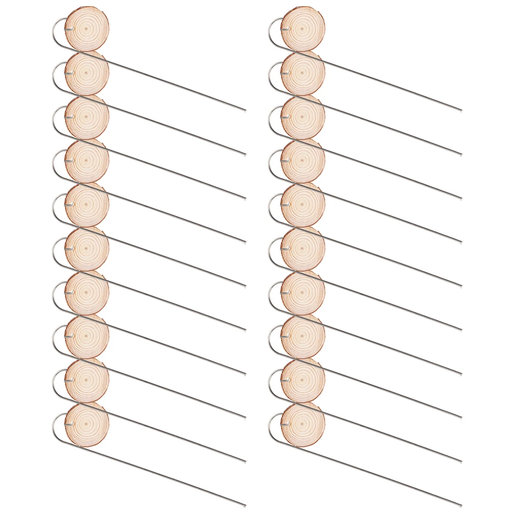 

20 Wooden Plant Labels 4 6CM Round Tags Stainless Steel Stands for Garden Potted Plants DIY Markers Lightweight Long Life