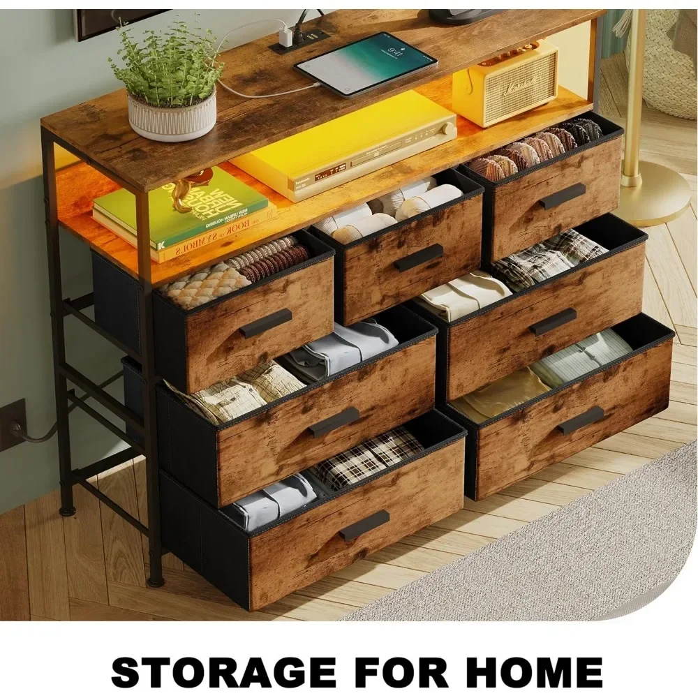 

l Dresser for Bedroom Dresser TV Cabinet With LED Lights and Power Socket Chest of Drawers TV Up to 45 Inches Furniture Home