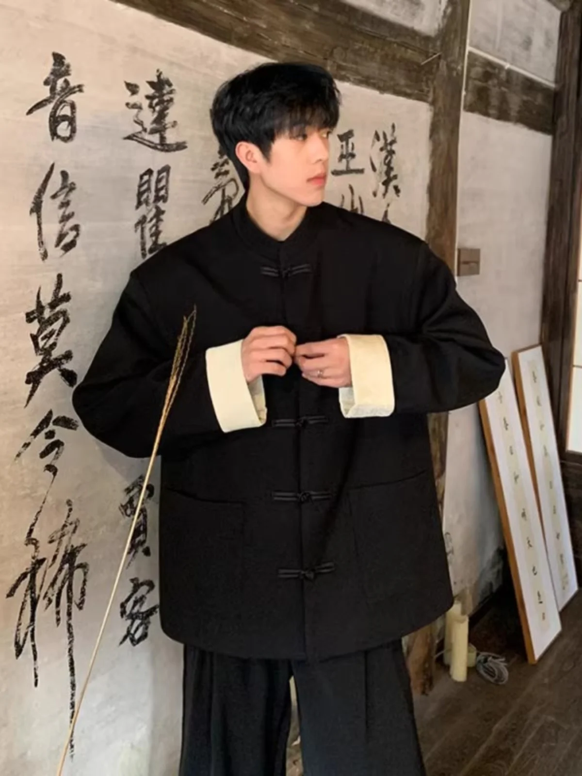 

New Chinese Sle Padded oulder Suit Jaet for Men Autumn Mature Ele Zhongan Coat High-End Trendy Brand Casual Suit