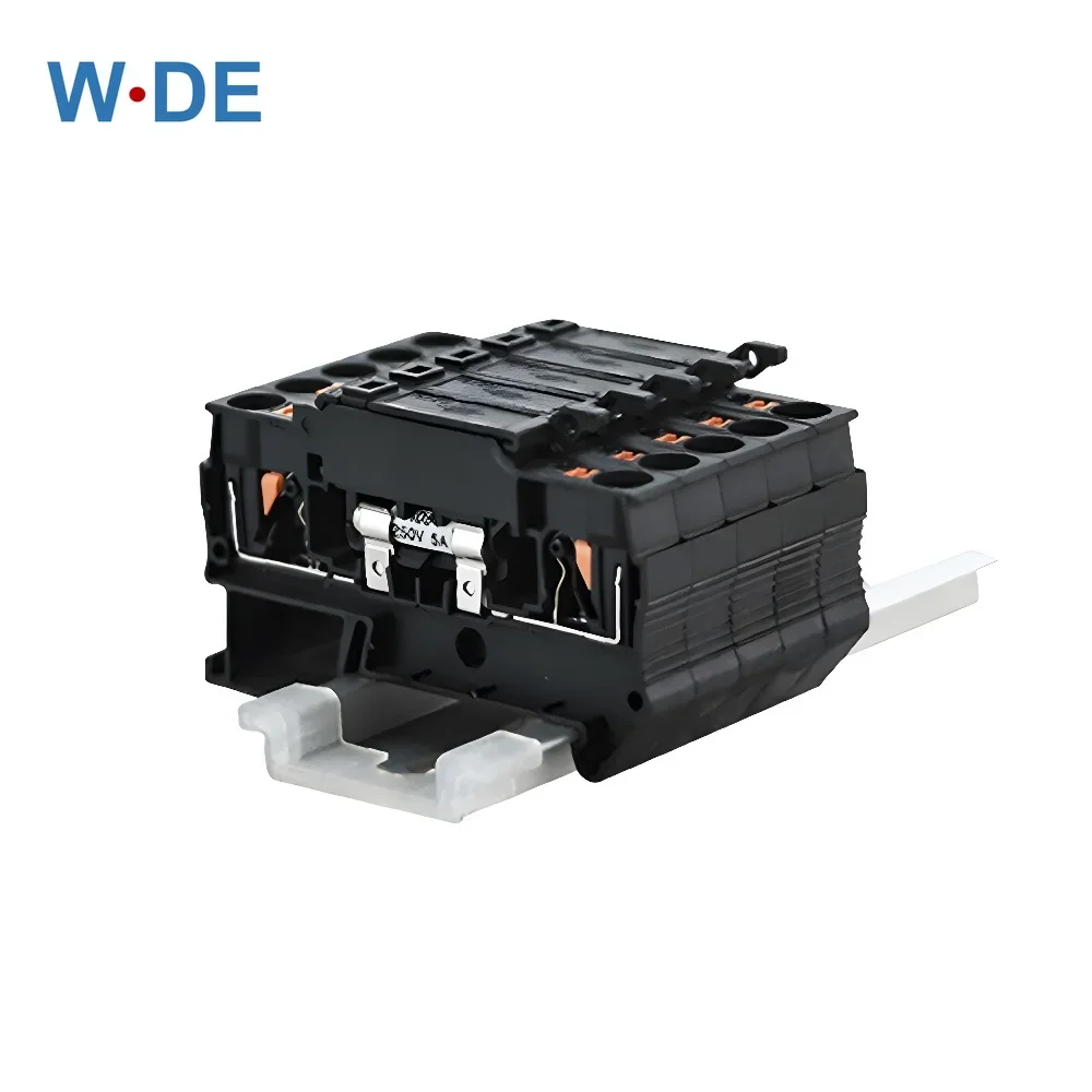 5Pcs Din Rail Terminal Blocks PT 4-HESI Black Connector Push In Spring Fuse Terminal Block Connector Screwless Fuse Holder