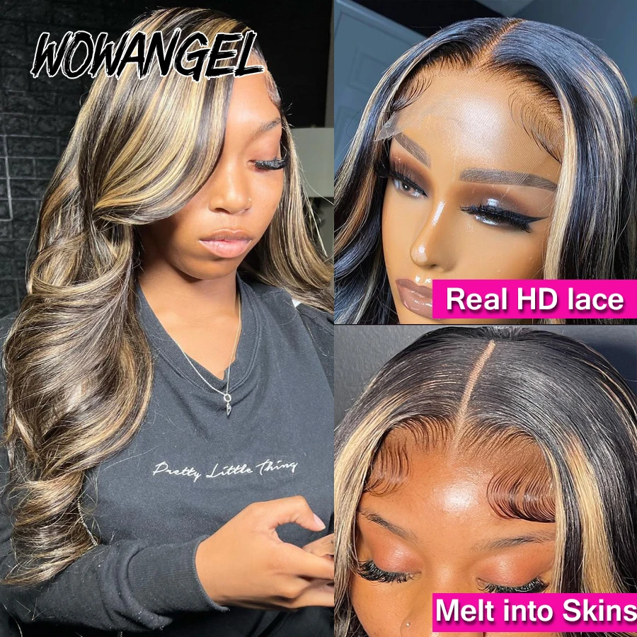 WOWANGEL 5x5 HD Lace Closure Wigs 1B27 Highlight Colored Wigs Glueless Wigs Ready to Go Body Wave Human Hair Wigs Pre Plucked