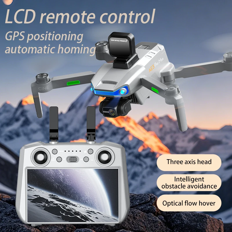 AE3 PRO Max nuevo LCD RC GPS Drone 8K Cámara Dual 5G Wifi FPV cardán de 3 ejes profesional para evitar obstáculos Quadcopter RC Dron de juguete