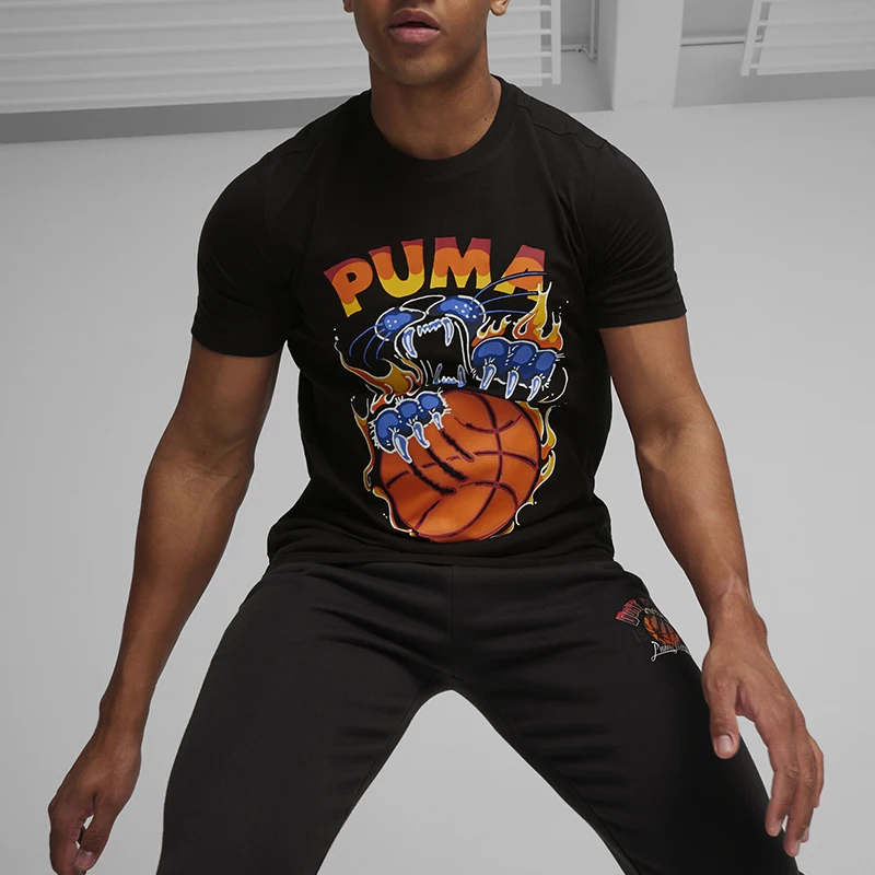 プーマ-正規品-新品-メンズ-カジュアル-プリント-バスケットボール-トレーニング-スポーツ-tシャツ-624825-01