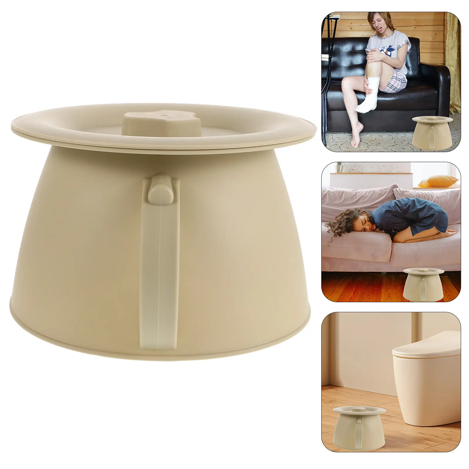 Bedside Urinal Light Yellow Thickened Plastic Chamber Pot Portable Bedpan Covered Spittoon for Elderly Bedridden