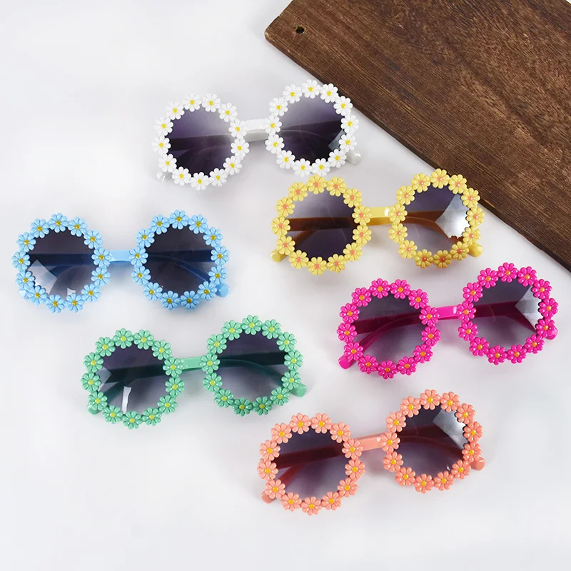 

Cute Daisy Flower Sunglasses Round Sun Protection Outdoor 2023 Summer New Fashion Protection Eyewear For Kids Sun Shade Glasses