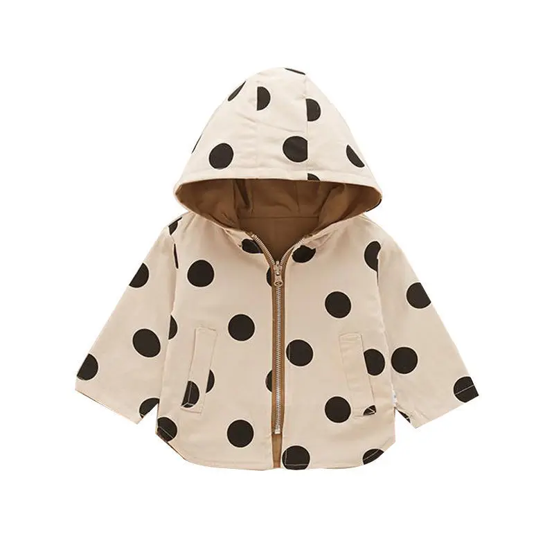 1 2 3 4 5 Years Girls Jacket Spring Autumn Dots Double Sided Fashion Princess Windbreaker Hooded Zipper Baby Coat Kids Clothes