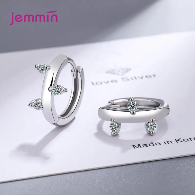 Real 925 Sterling Silver Dazzling Elegant Fashion Shiny Crystal Hoop Earrings For Women Wedding Statement Jewelry