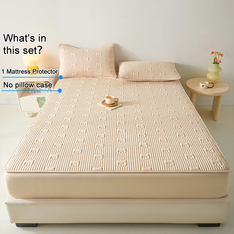 Waterproof Fitted Mattress Protector, Antibacterial Anti-Mite Silent Hypoallergenic Bed Pad Cover, Deep Pocket Mattress Cover