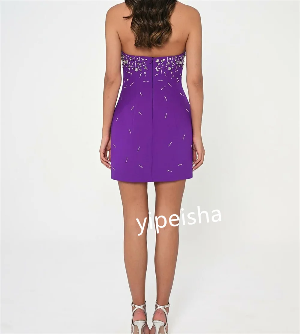 Jersey Pleat Sequined Beach  Column Strapless Bespoke Occasion Gown Mini Dresses