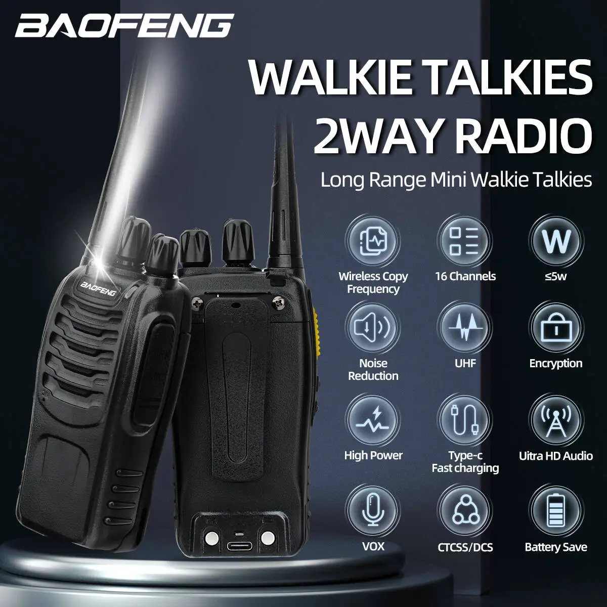 2PCS Baofeng BF-888SD GMSK Digital Walkie Talkies Noice Reduction UHF Encrypted Call Portable Type-C Charger Upgrade BF-888S