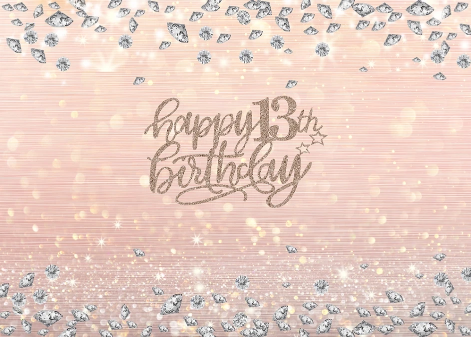 Sweet Girl Happy 13th Birthday Party Background Glitter Pink Champagne Diamonds Shimmer Bokeh Lights 13 Years Old Bday Backdrop