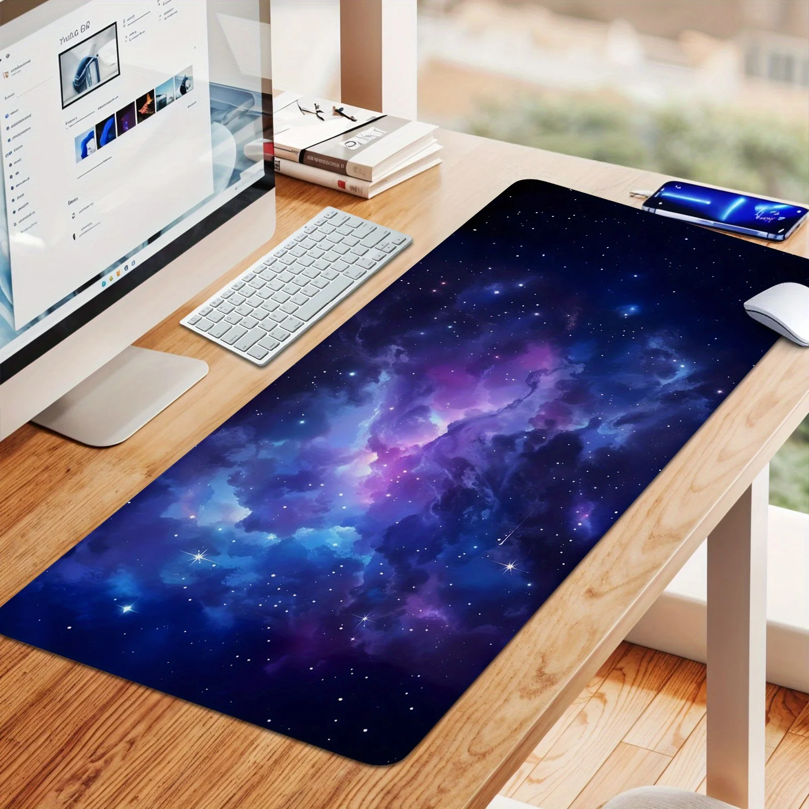 特大マウスパッド 夜空 星空柄 滑り止めゴム底 縫製エッジ付き オフィス、家の装飾に最適