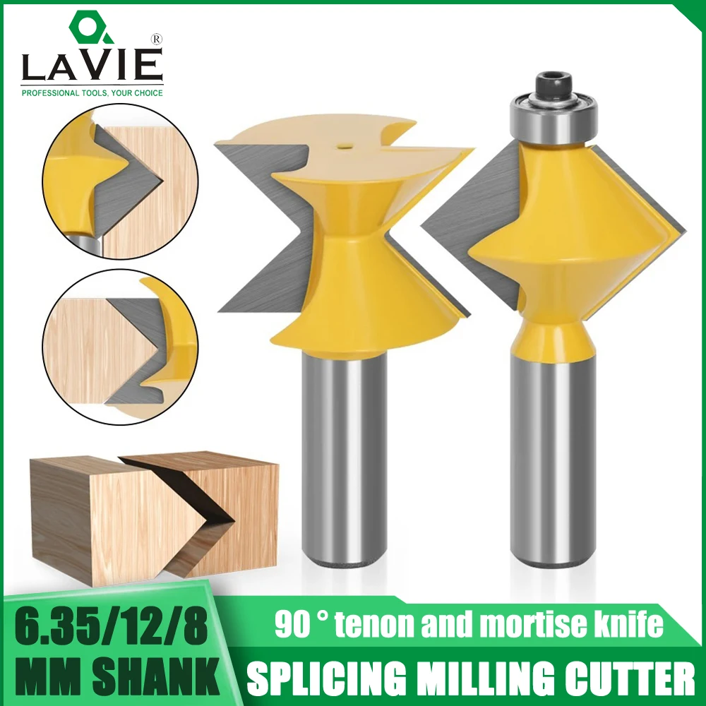 

LAVIE 2PC 12MM 1/2" Shank 90 Degree V Design Tingue Groove Edge Banding Router Bit Set Plate Splicing Woodworking Milling Cutter