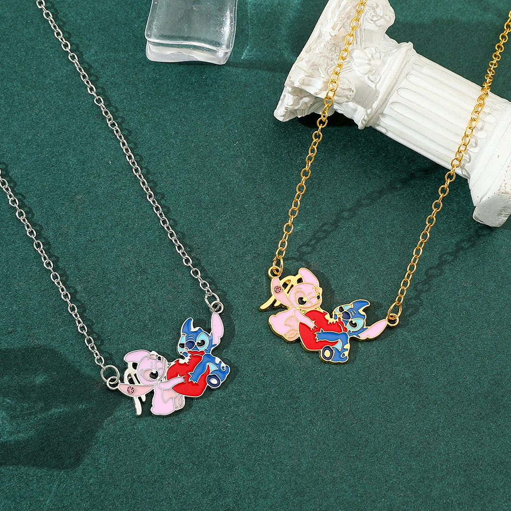 Stitch Anime Angel Couple Necklace, Alloy Necklace, Personality Hug Love Accessory, Birthday Gift, New