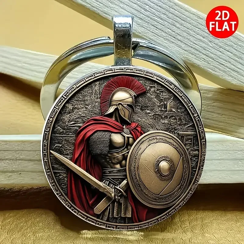 سلسلة مفاتيح ريترو نايت - تصميم المحارب اليوناني القديم، خوذة سبارتان وعباءة حمراء، سبائك الزنك #3