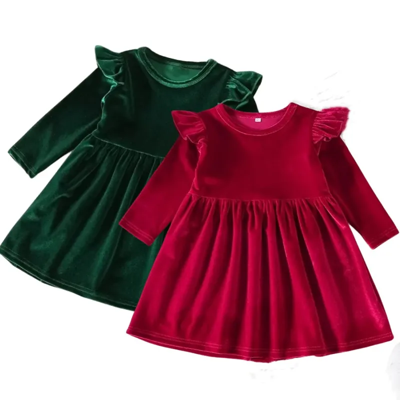 

1-5 Years Toddler Girls Christmas Dress Autumn Long Sleeve Party Dresses Soild Princess Dress Winter Velvet New Year Costume