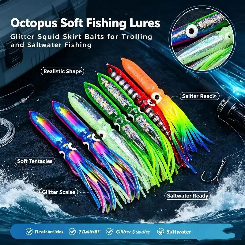 Large Luminous 17.5cm-41cm Squid Soft Bait For Sea Fishing Squid Skirts Octopus Trolling Tuna Baits Saltwater Fishing Tackle