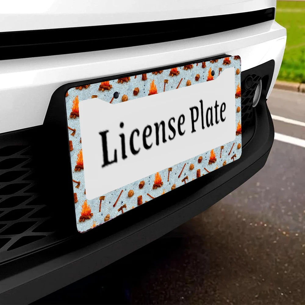 1 قطعة إطار لوحة ترخيص بنمط نار المخيم الأزرق الملون بفتحتين، مادة الألومنيوم، 6 × 12 بوصة، مع مجموعة براغي، كاليفورنيا المبتكرة