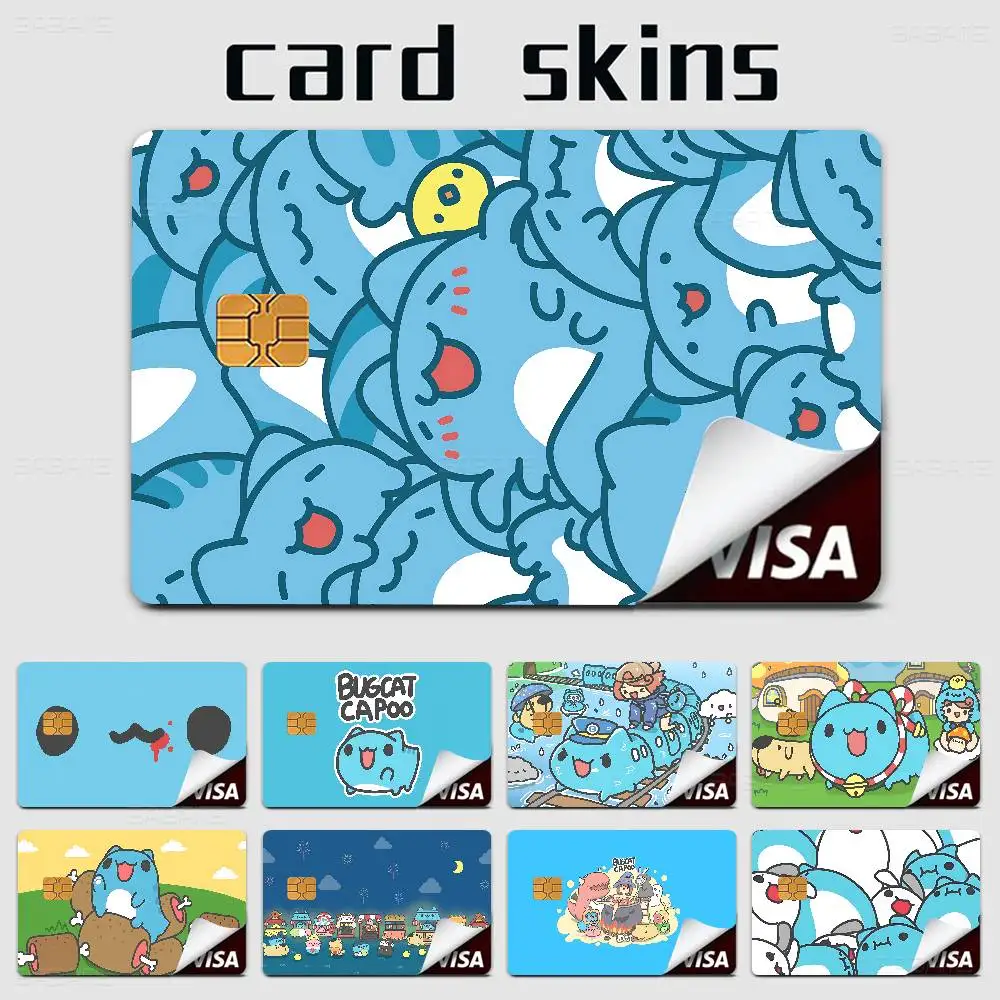 Cartoon B-BuGcat C-CaPoo Credit Card Skin Stickers for VISA Bank Card Transportation Card Waterproof Sticker Anti-scratch Women