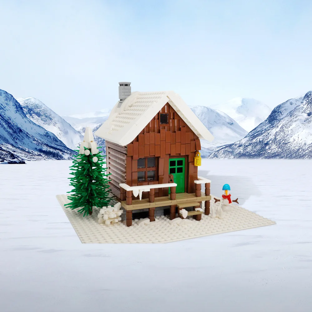 MOC Snowy Winter Cabin Model Building Blocks House Scene DIY Model Brick Toys Puzzle Toys Decorative Ornaments