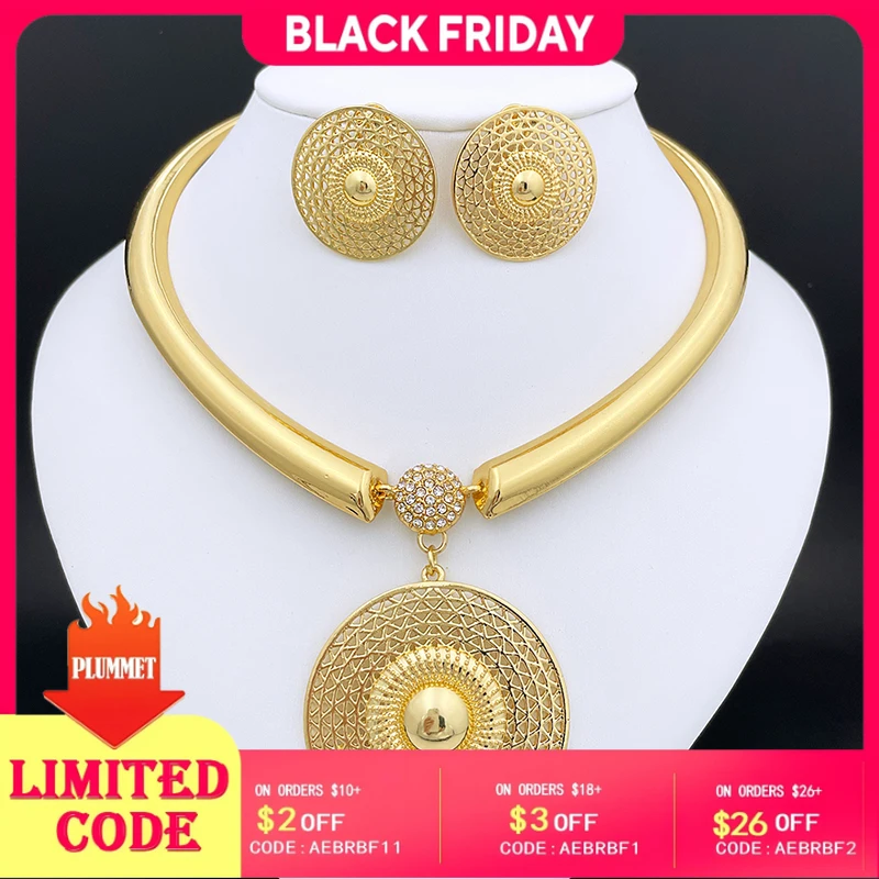 

Женское ожерелье, серьги, комплект, позолоченные 18 К, Дубай, модные украшения, Нигерия, ювелирные изделия для невесты, подарки для свадебной вечеринки