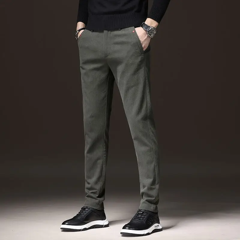 Pantalones de traje informales de mezclilla falsa para hombre, chaqueta recta holgada, pantalones de negocios hasta el tobillo, pantalones recortados versátiles