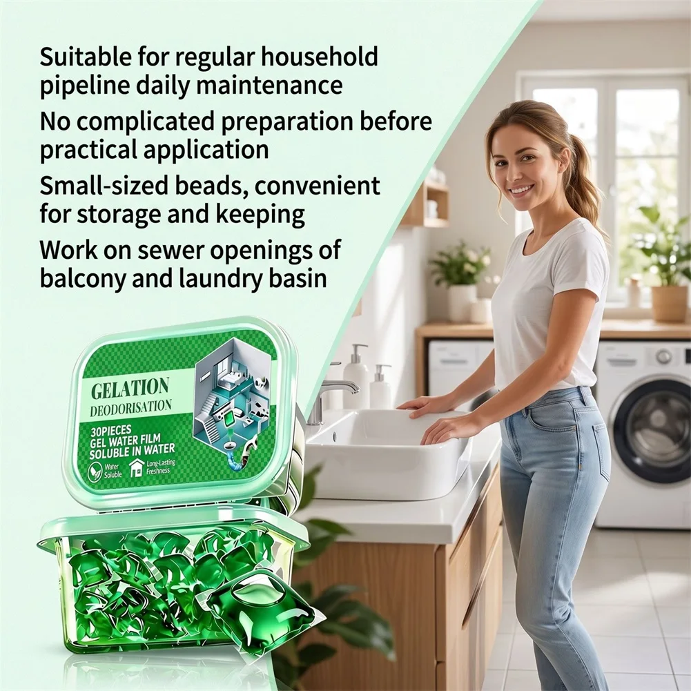 Sewer Pipe Deodorizing Beads,Pipeline Drain Cleaning Deodorizing Beads,Sink Smell Remover,Bathroom Drain Odor-Neutralizer