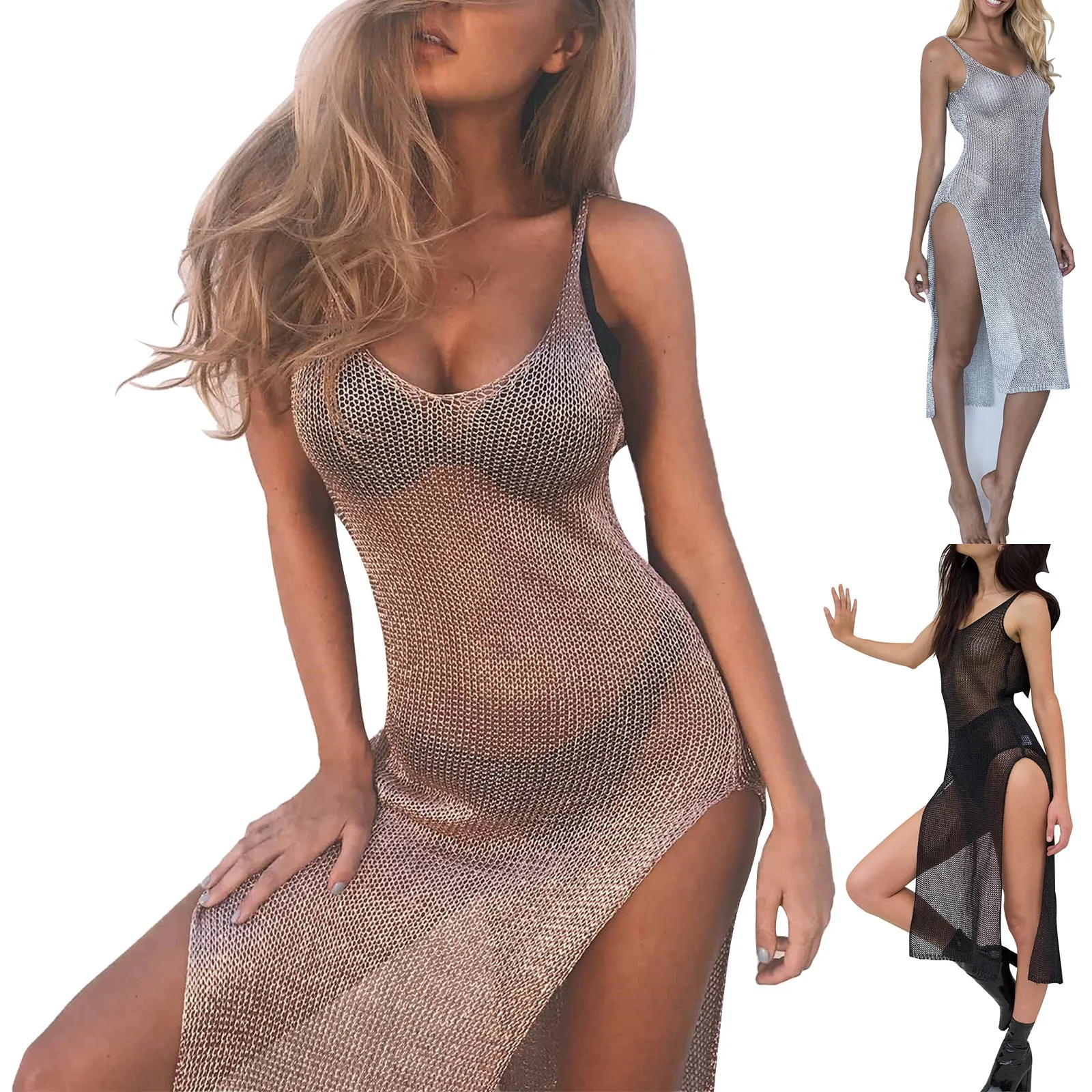 Sexy Sheer Net Mesh Knitted Tunic Beach Cover Up Cover-ups Long Beach Dress Beach Wear Beachwear Female Women Robe