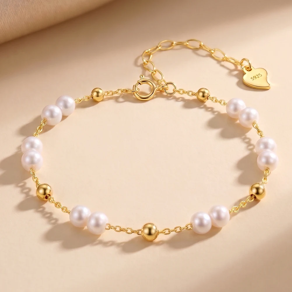 ORSA JEWELS Perlenarmband aus 925er Sterlingsilber, Vintage-Stil, 14 Karat Gold, Perlenarmband, Kette am Handgelenk, für Damen, Party-Schmuck, GPB40 – Detail 5