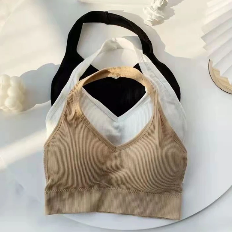 Sexy kobiety Halter bez pleców biustonosz Bralette podkoszulki ocieplana bawełna biustonosz bezprzewodowy, odporny na wstrząsy kamizelka bielizna