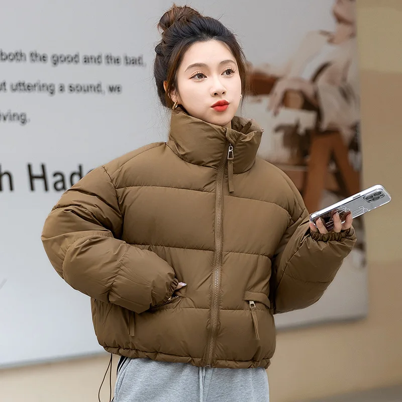 

Women's Winter Jacket New Female Pure Color Stand Collar Thicken Parkas Coat Women's Casual Short Cotton Jacket Women's Clothing