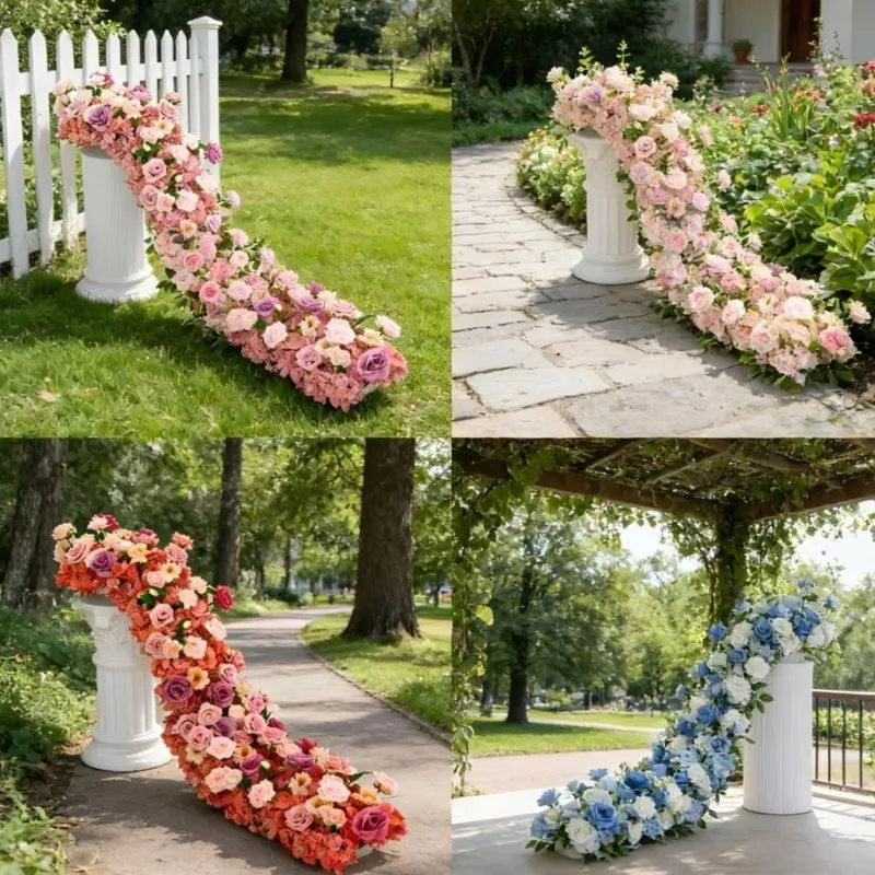 

2026 Customized High Quality Pink Rose Flowers Wedding Flower Arch Artificial Flowers Table Runner Row Party Backdrop Wall Decor