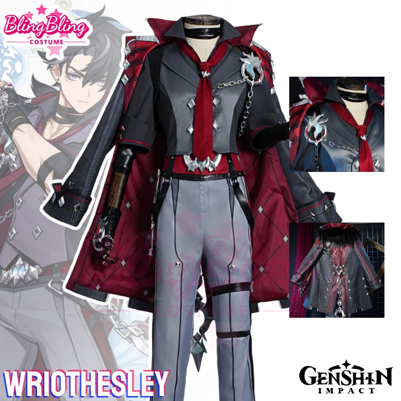 Genshin Wriothesley Cosplay Cosutme Game Genshin Impact Wriothesley Costume Halloween Man Dress e Wriothesley parrucca Cosplay