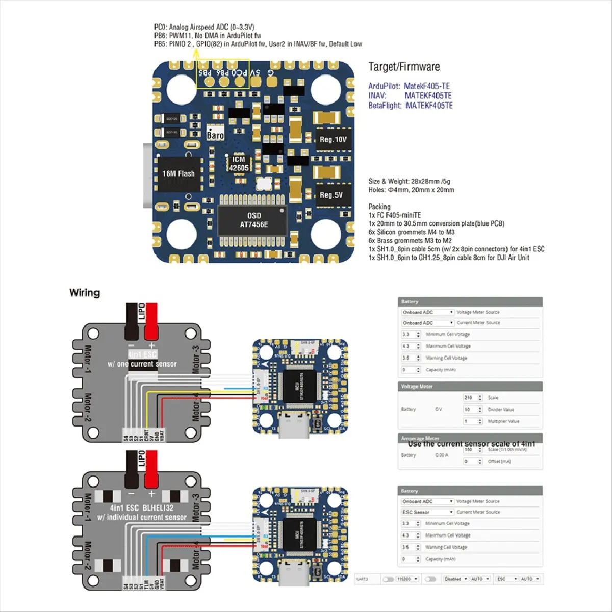 F405-MiniTE Flight Controller W/OSD Baro Blackboxs STM32F405RGT6 INAV for RC FPV Drone F722-MiniSE