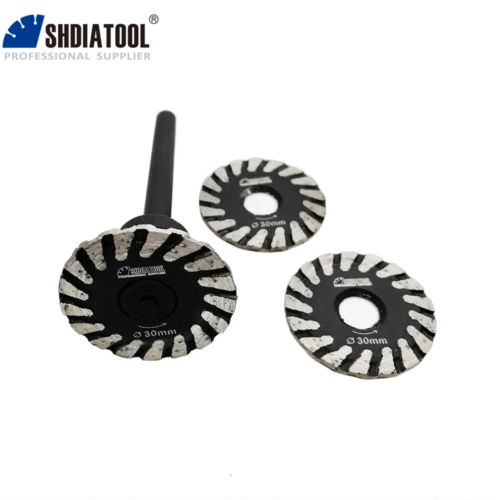 SHDIATOOL 1Pc Hot pressed diamond turbo mini Engraving saw blade with removable 6mm shank and 2pcs blades without shank