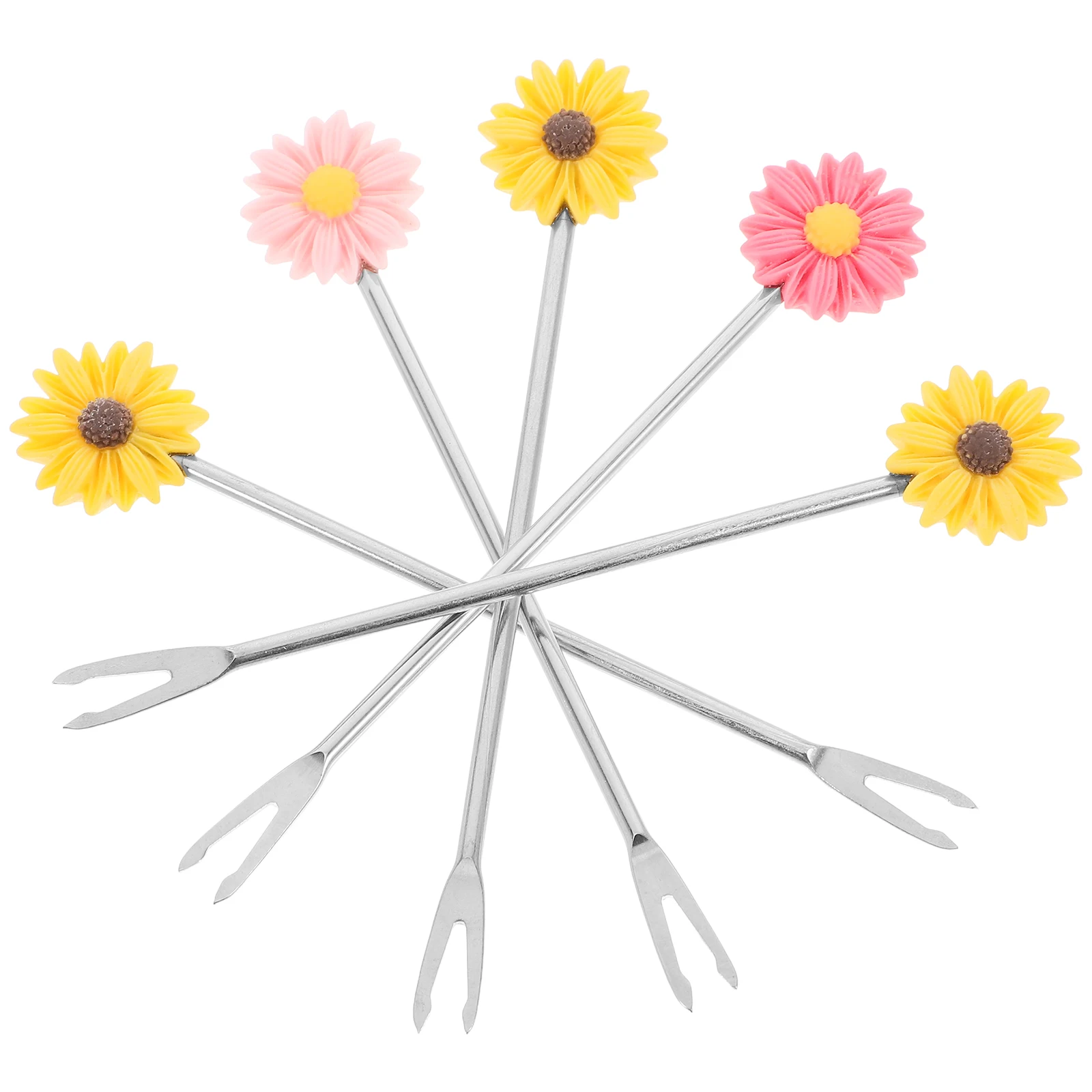 

5pcs Fruit Forks Stainless Steel Dessert Picks Cute Daisy Shape for Parties Weddings Home Use Cake Skewers Kitchen Accessories