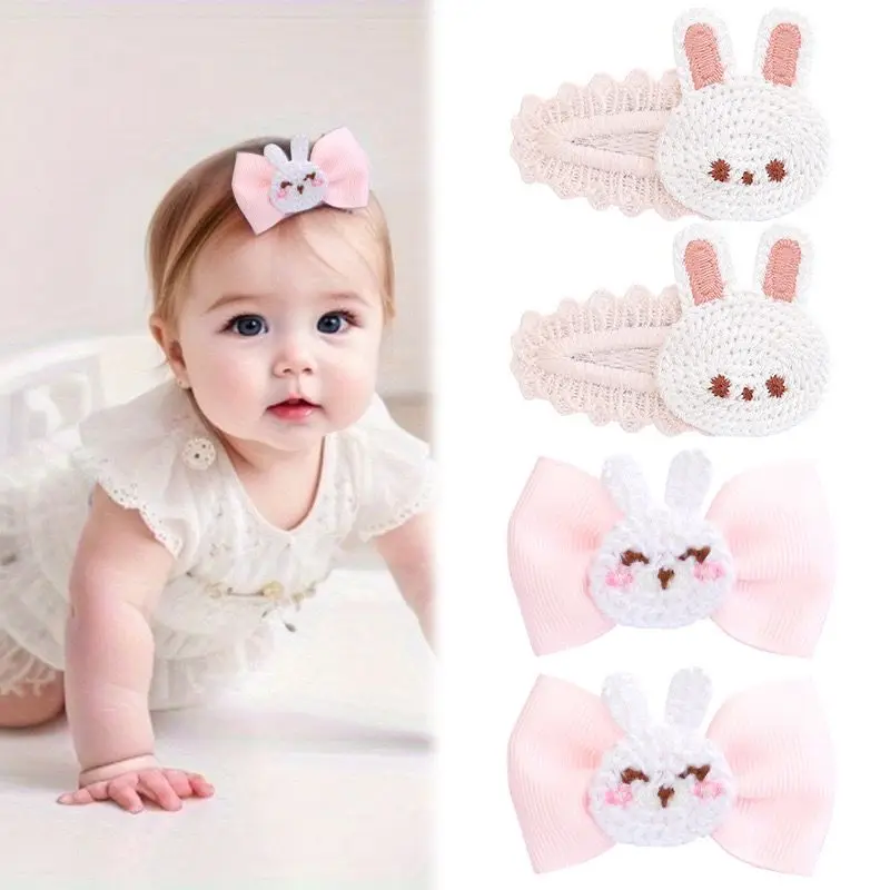 

New Korea Fashion Cartoon Rabbit Basic Snap Baby Bunny Hair Clips Lace Hairpins Kid Girls Embroidered BB Barrettes Kids Headwear